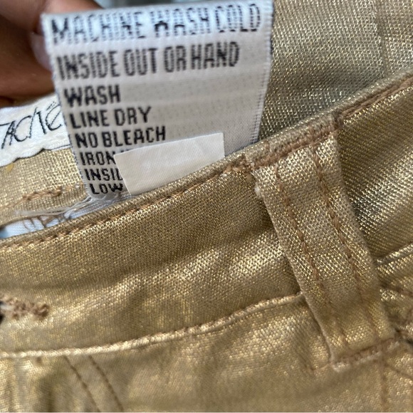 VTG Y2K Cache Gold Metallic Skinny Jeans Size 4 - Picture 6 of 6